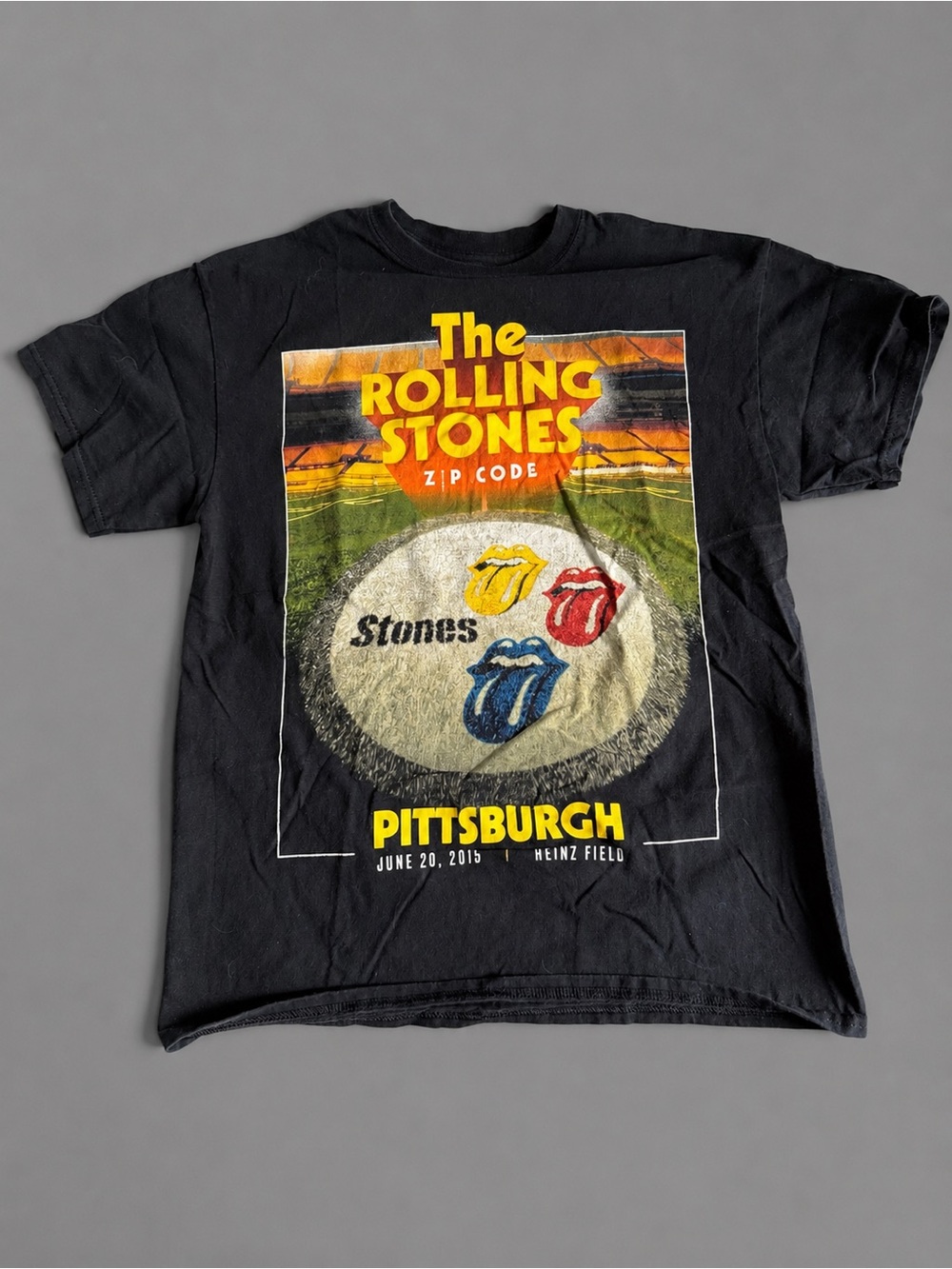 Rolling Stones Black Graphic Zip Code Pittsburgh 2015 Short Sleeve Tee